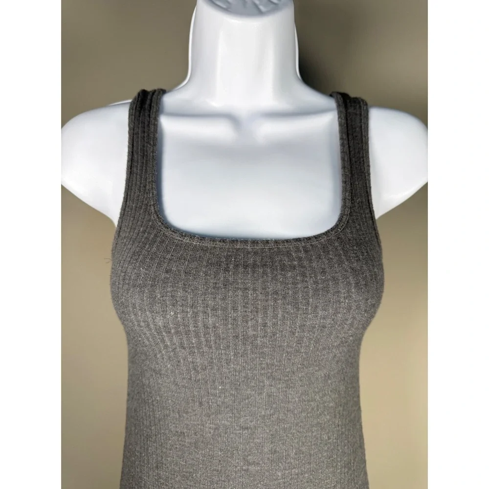 Abercrombie & Fitch Ribbed Knit Tank Maxi Dress Gray Bodycon Side Slit XS